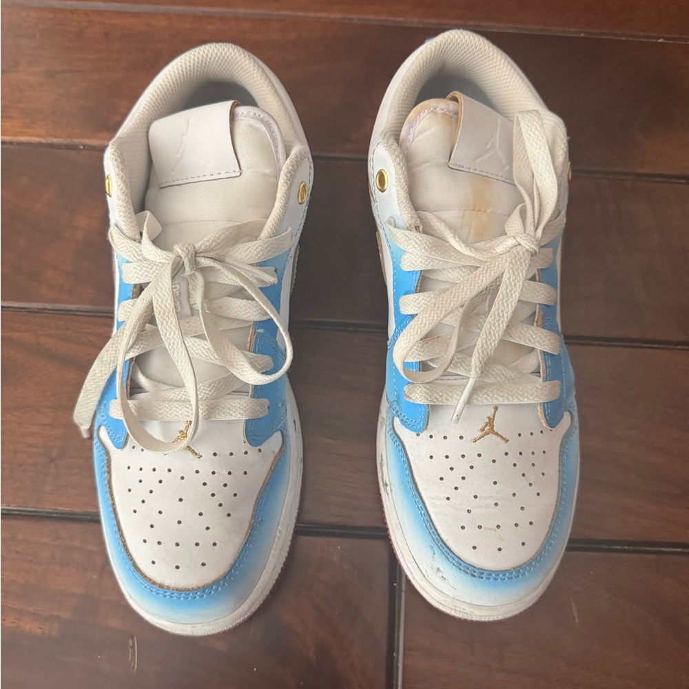 Jordan Kids White and Light Blue Sneakers